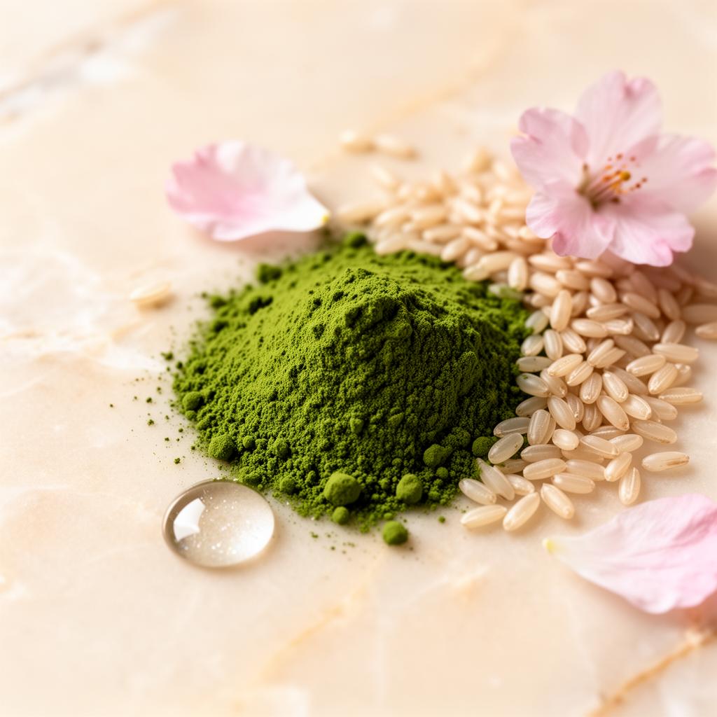 Matcha, rice and sakura ingredients